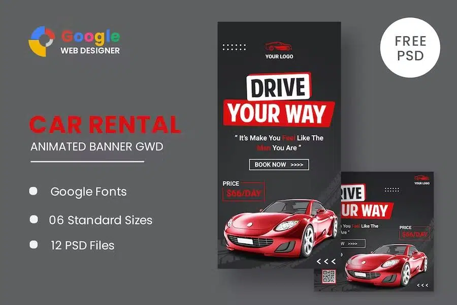 Rent Car HTML5 Banner Ads GWD