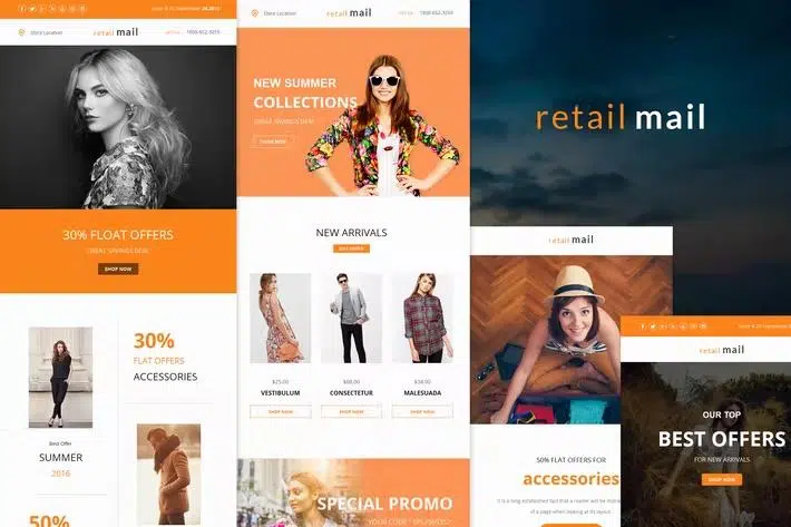 Retail Mail – Responsive E-mail Templates set + Online Access