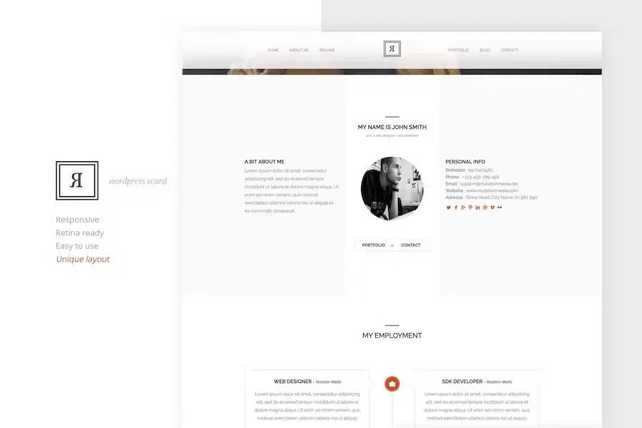 RIVAL One Page Vcard WordPress Theme