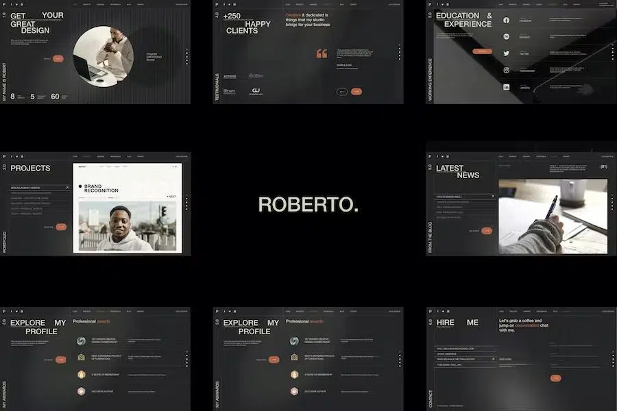 Roberto. – Onepage Horizontal Personal CV Resume HTML Template