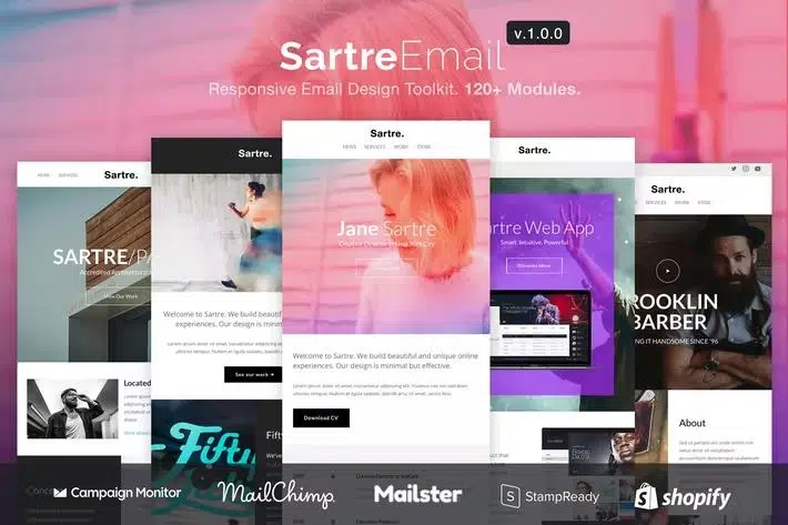 Sartre – Responsive Email Toolkit: 120+ Sections + MailChimp + Mailster + Shopify Notifications