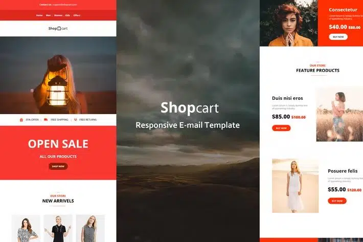 Shopcart – 35+ Modules Responsive E-mail Template + Online Access