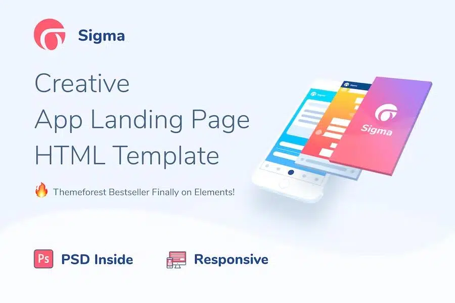 Sigma – App Landing Page HTML Template + Stylish Cost Calculator