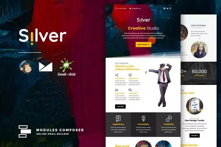 Silver – Responsive Email for Agencies, Startups & Creative Teams with Online Builder