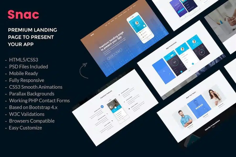 Snac – Premium Responsive App Landing Page HTML5 Template