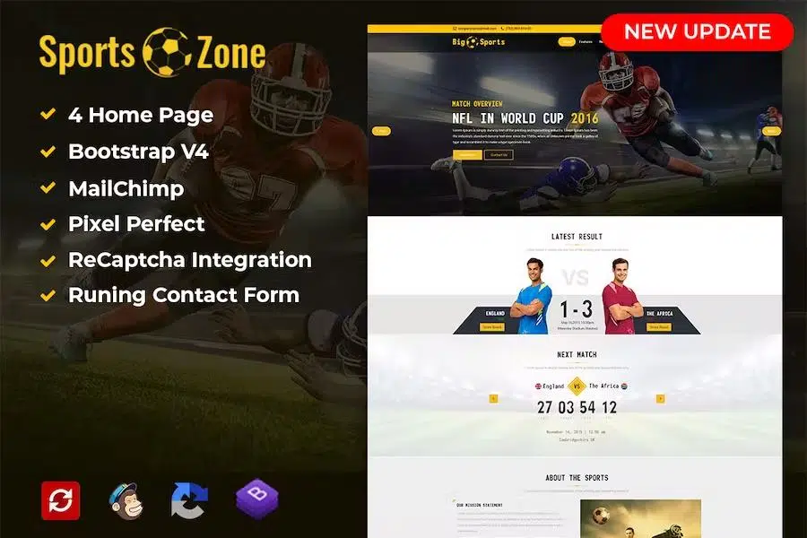 SportsZone: Sports Club, New & Game Magazine Mobile Responsive Bootstrap HTML Template