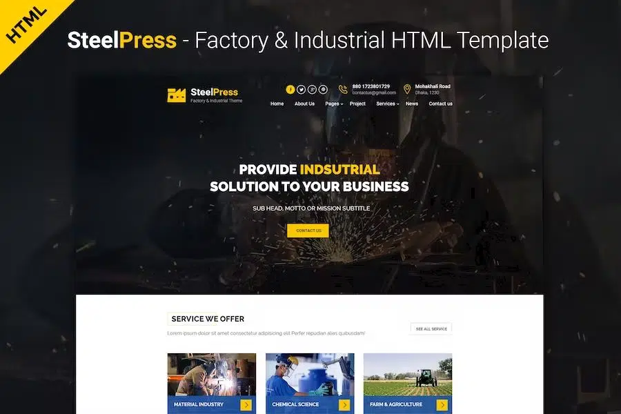 SteelPress – Industrial & Factory Business HTML Template