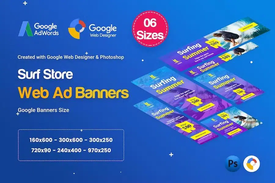 Surf Board Banners HTML5 Ad D41 – GWD & PSD