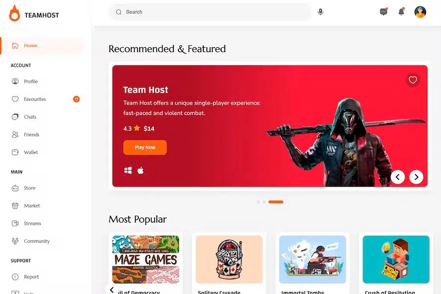 TeamHost – Gaming Community HTML