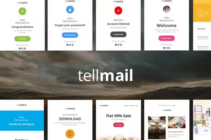 tellmail – 20 Unique Responsive Email Set + Online Access