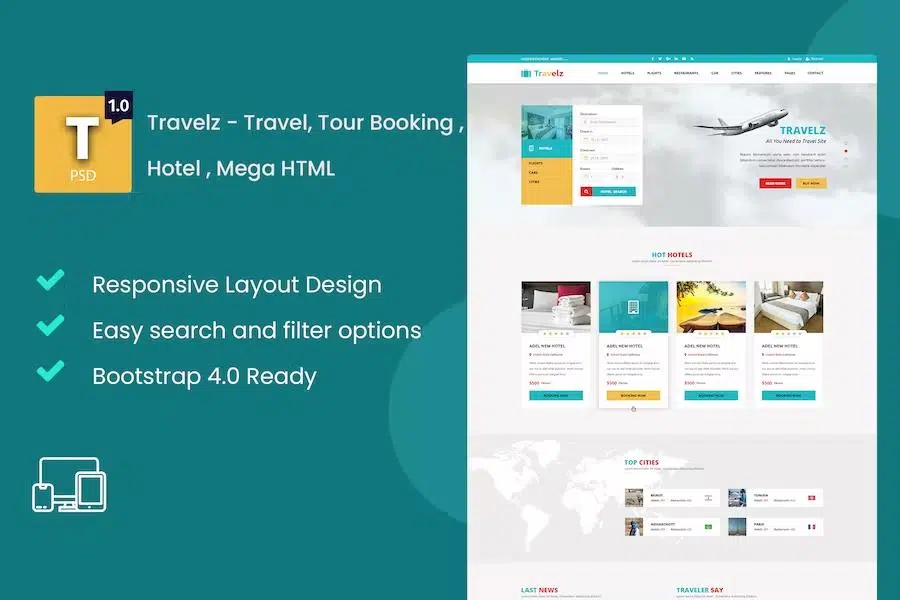 Travelz – Travel, Tour Booking , Hotel , Mega HTML5 Template