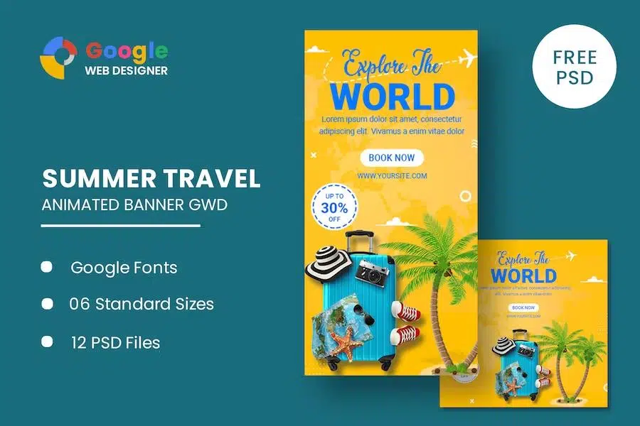 Traving World Animated Banner Google Web Designer