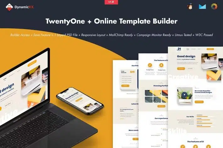 TwentyOne – Responsive Email + Online Template Builder