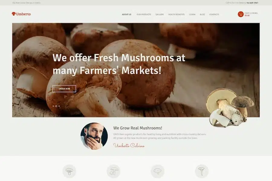 Umberto – Mushroom Farm & Organic Products Store WordPress Theme