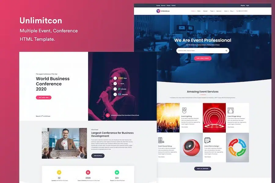 Unlimitcon – Multiple Event, Conference HTML Template.