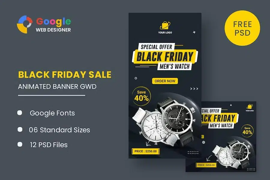 Watch Banner Set Black Friday HTML5 Banner Ads GWD