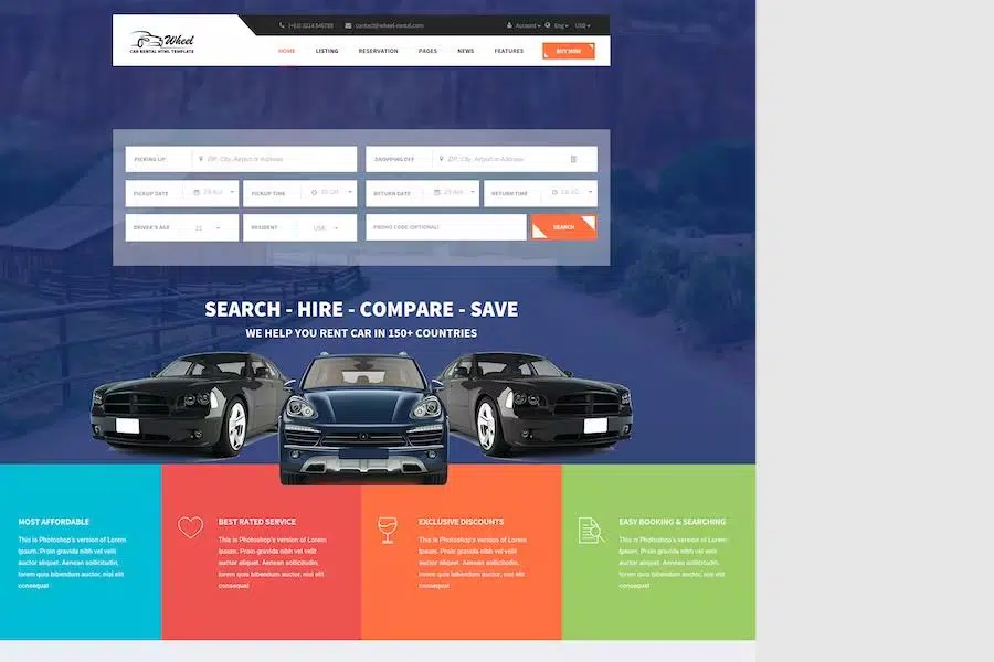 Wheel – Car Rental & Booking Responsive and Modern HTML5 Website Template