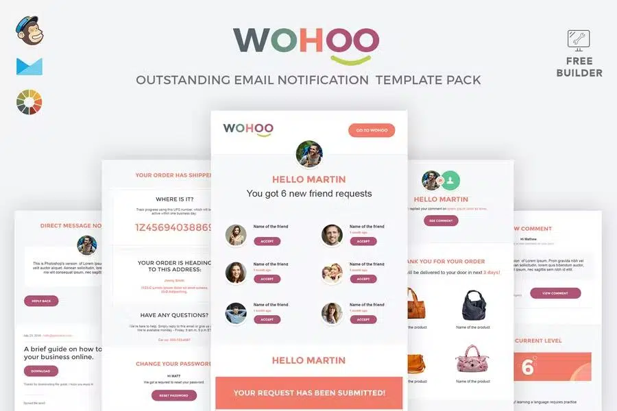 WOHOO – Beautiful Email Notifications Template – 15 Modules – Mailchimp & CampaignMoniter – Builder