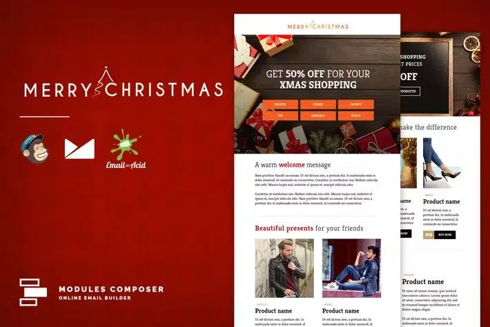 XMAS – E-commerce Responsive Email Template with MailChimp Editor, StampReady & Online Builder