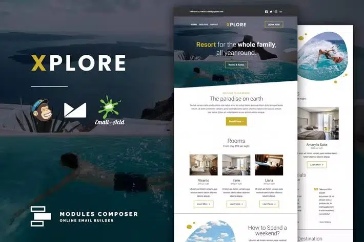 Xplore – Responsive Email for Hotels, Booking & Traveling with Online Builder