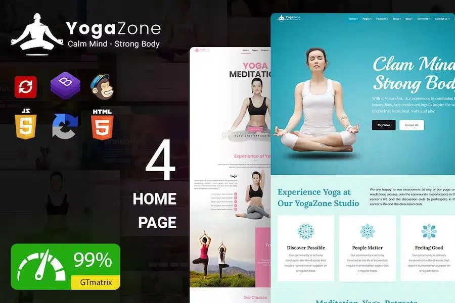 YogaZone: Yoga, Fitness & Meditation Mobile Responsive Bootstrap Html Template