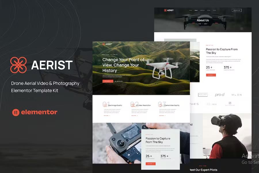 Aerist – Drone Aerial Video & Photography Elementor Template Kit Latest Version